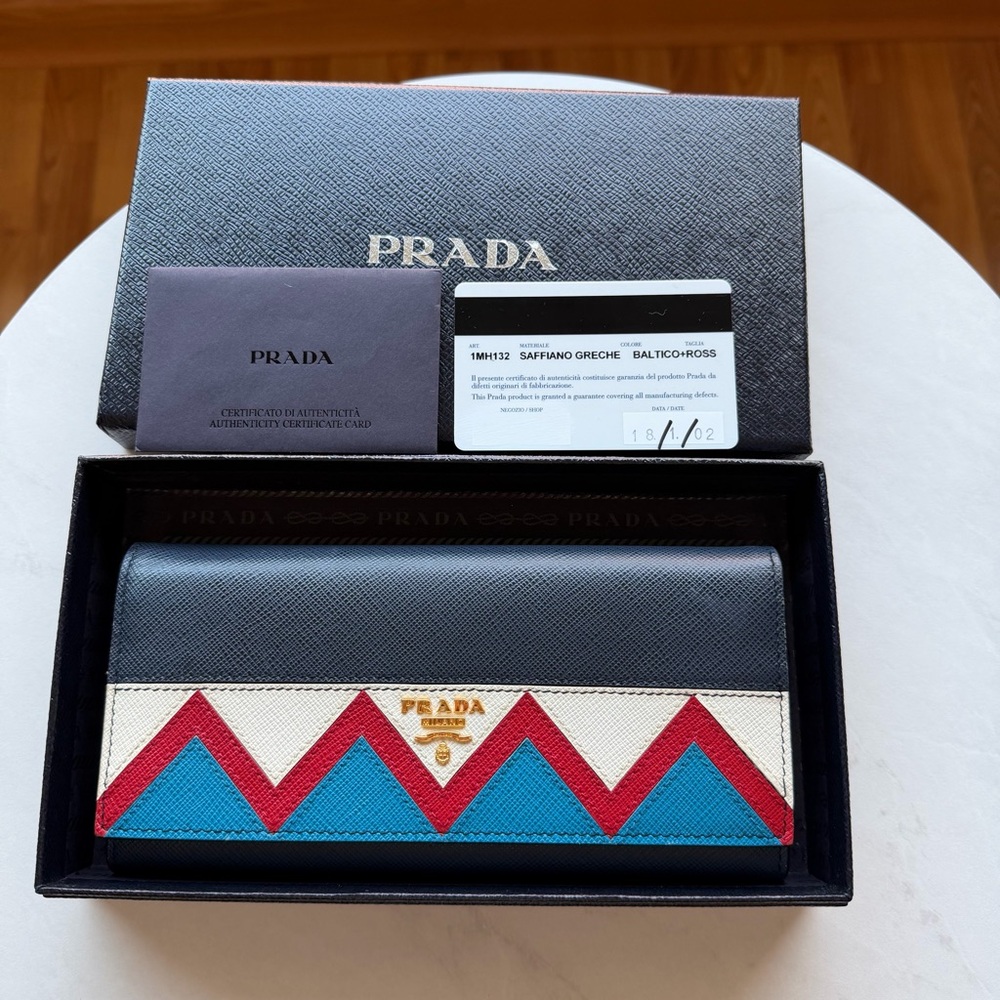 Prada Saffiano Leather Wallet Chevron Design/New Box And Authenticity Card